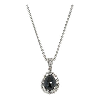 2.34 Carat Black Diamond White Diamond White Gold Chain Pendant For Sale