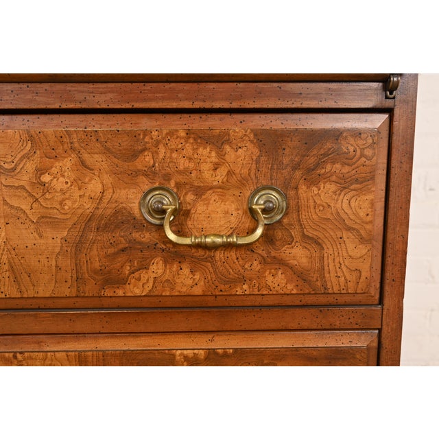 Georgian Cherry and Burl Wood Drop Front Secretary Desk With Lighted Bookcase Hutch by Jasper Cabinet Co. For Sale - Image 9 of 15