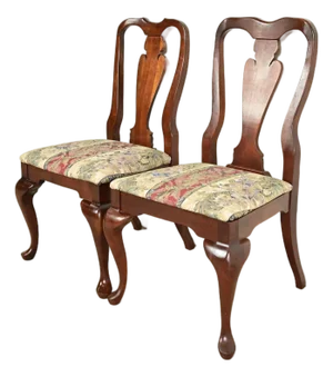 Baker Furniture Style Queen Anne Solid Cherry Wood Side Chairs or Dining Chairs, Pair