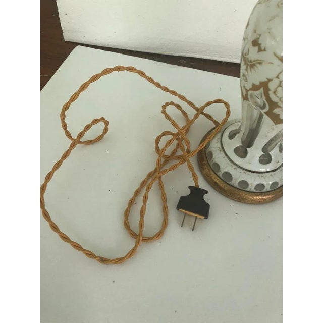 Metal French Gold & White Floral Decorated Glass Lamp For Sale - Image 7 of 8