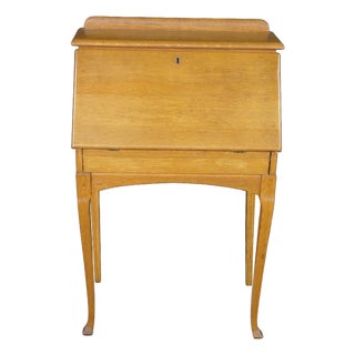 Antique Late Victorian Petite Oak Slant Top Secretary Ladies Writing Desk 26" For Sale