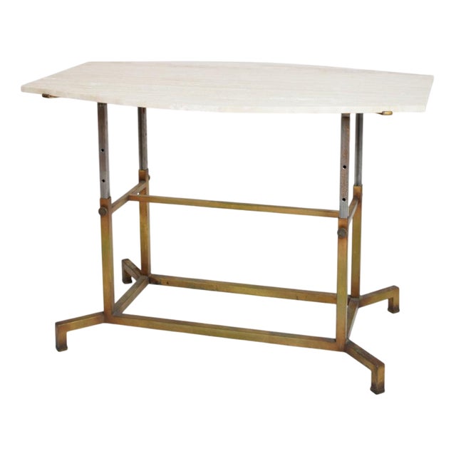 Golden Iron and Iron and Travertine Table, 1970s For Sale