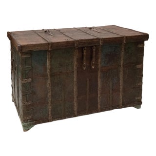 Anglo-Indian Painted Teak Iron-Bound Merchant's Chest For Sale
