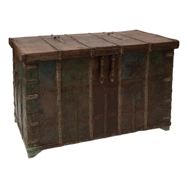 Anglo-Indian Painted Teak Iron-Bound Merchant's Chest For Sale