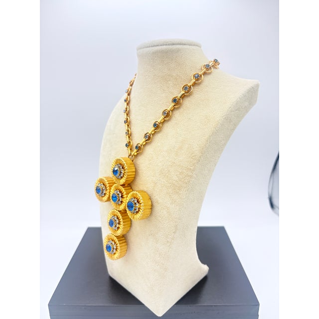 Vintage Alexis Kirk Style Faceted Blue Sunburst Necklace W/ Original Chain Set For Sale - Image 17 of 17
