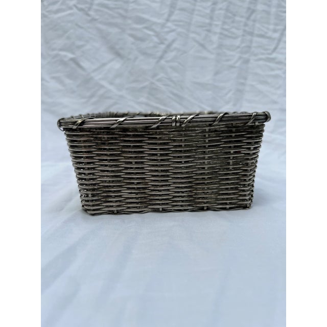 Traditional Woven Silver Plate Basket For Sale - Image 3 of 8