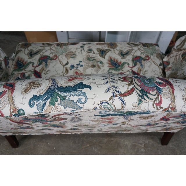 Late 20th Century Earls of High Point Chippendale Mahogany Camelback Settee Loveseat Crewel Fabric For Sale - Image 18 of 18