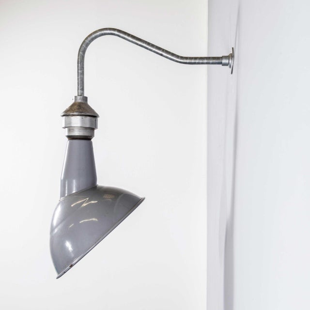 Industrial Industrial Grey Benjamin Crysteel Enamelled Parabolic Lamp, 1950s For Sale - Image 3 of 10