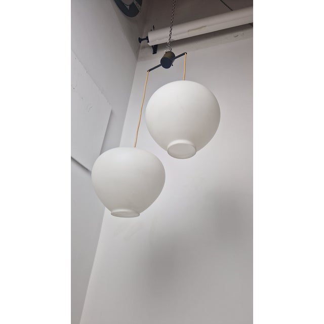 Stilnovo Pendant Light in Brass with Opal Glasses from Stilnovo, 1960s For Sale - Image 4 of 10