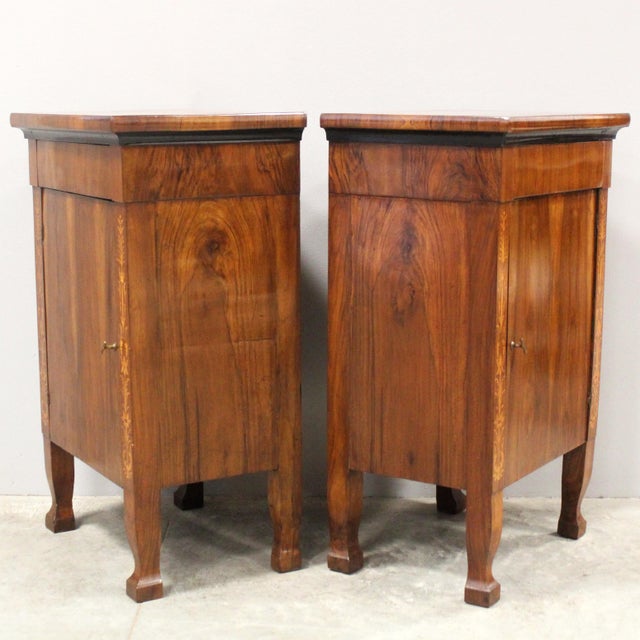 Italian Empire Bedside Tables in Walnut, Set of 2 For Sale - Image 5 of 13