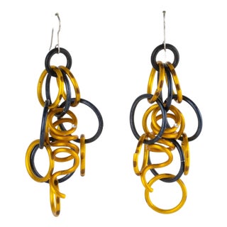 David Spada Space Age Gold and Black Aluminum Dangle Pierced Earrings For Sale