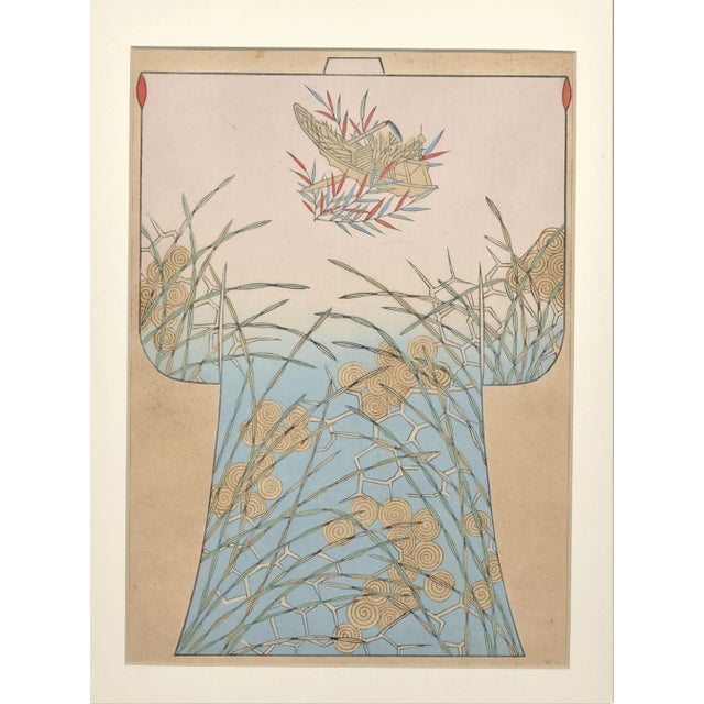 This is an original 1927 Japanese kimono woodblock design that dates to the early Showa Era (1926-1989). It is an...