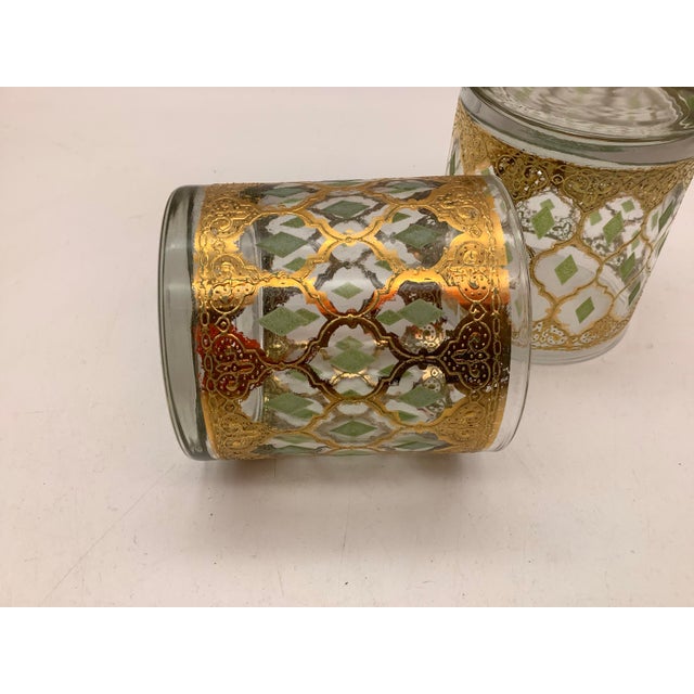 Gold Mid 20th Century Culver Valencia 22kt Gold and Green Diamond Cocktail Glass Set of 2 For Sale - Image 8 of 12