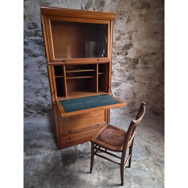 French Modular Oak Secretary Desk with Bookcase & Vitrine from Martin Dupuis, 1950s For Sale - Image 10 of 18