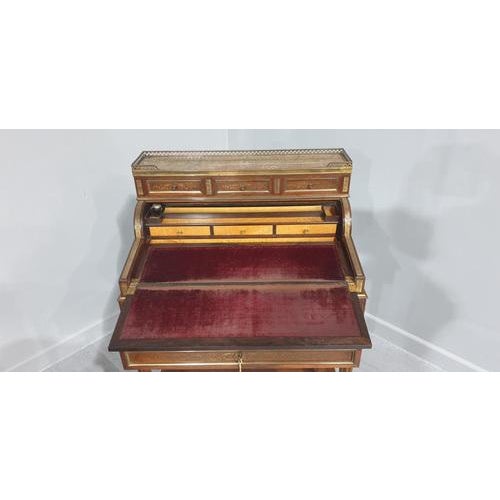 Brass Inlaid Ladies Bureau Desk For Sale - Image 5 of 18