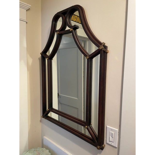 Wonderful Hart Associates post modern mirror in brown with auburn highlights and brass hardware. Brass accent corner...