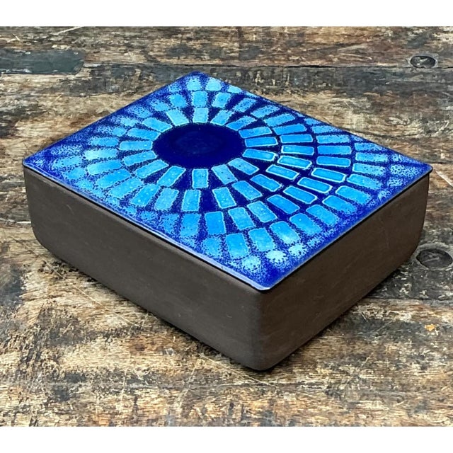 Vintage Ceramic Trinket Box With Blue Enameled Lid For Sale - Image 11 of 12