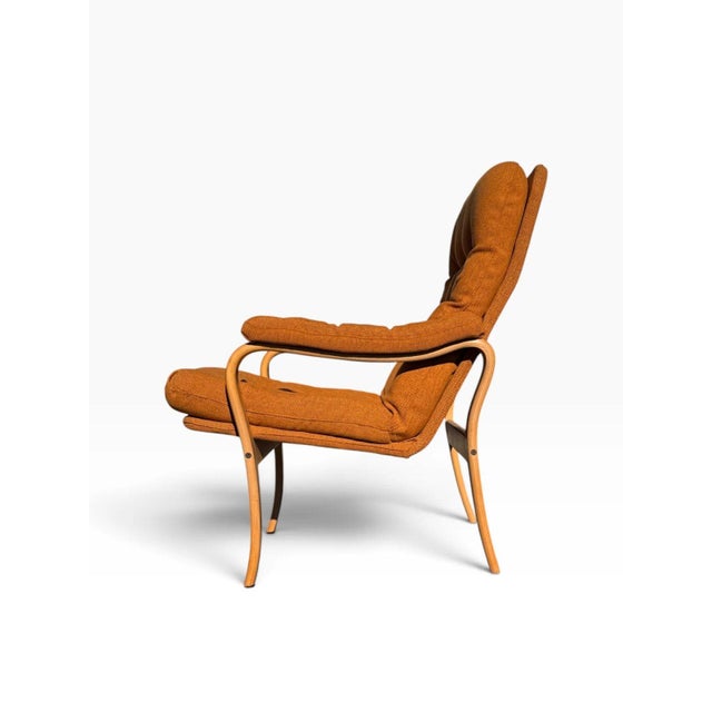 Wood Pair of Mid-Century Modern Bentwood Lounge Chairs | Scandinavian Style | New Burnt Orange Tufted Upholstery | C. 1970s For Sale - Image 7 of 10