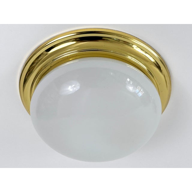 Vintage Brass and Opaline Glass Flush Mount, Germany, 1970 For Sale - Image 10 of 18