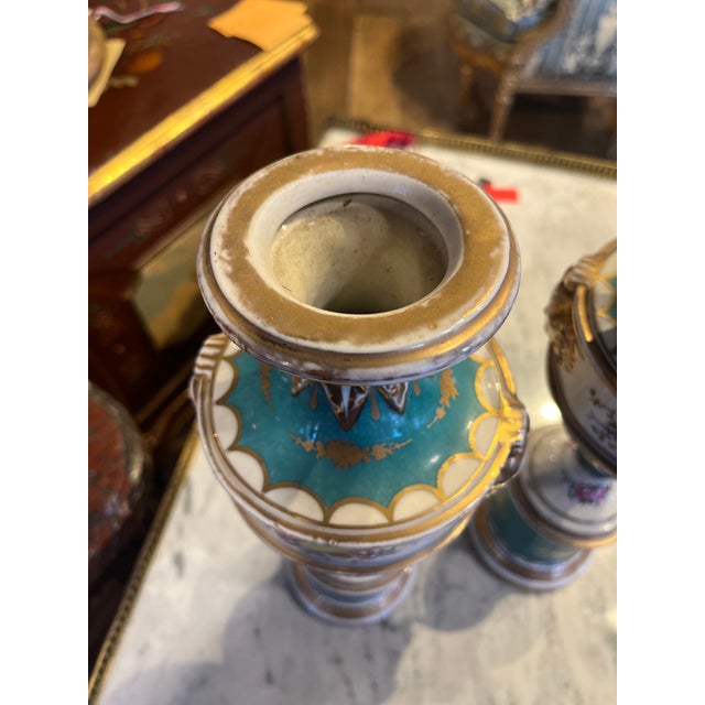 19th Century Pair Paris Porcelain Pedestal Vases For Sale - Image 4 of 5