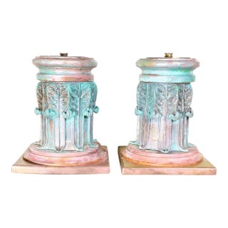 Stunning Pair of Solid Copper and Bronze Architectural Column Sculptures / Bases For Sale