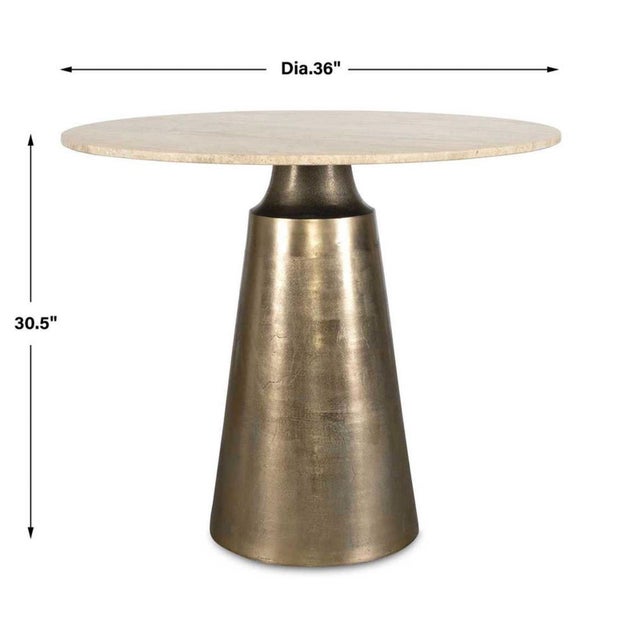 Contemporary Travertine & Brass Outdoor Bistro Table For Sale - Image 3 of 3