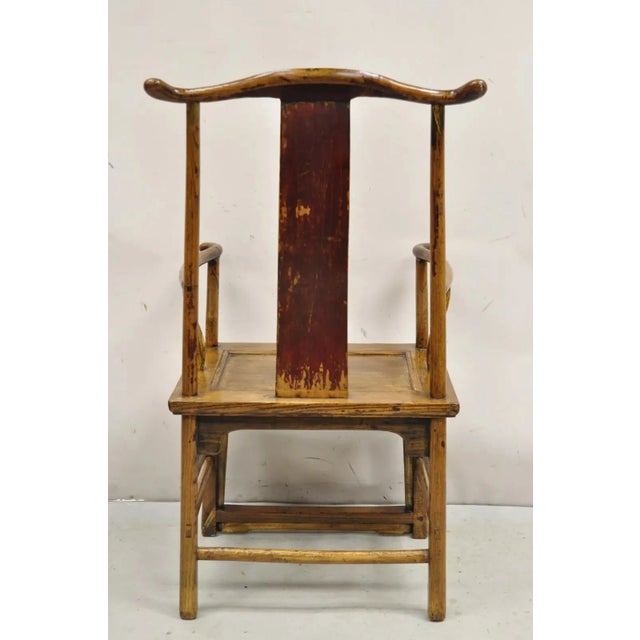 Mid 20th Century Vintage Chinese Elm Wood Ming Yoke Back Lacquered Asian Scholars Arm Chair For Sale - Image 10 of 12