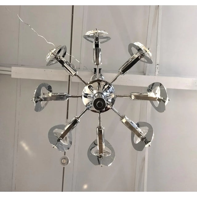 Oscar Torlasco Mid Century Italian Chrome and Murano Glass 8 Light Chandelier by Oscar Torlasco For Sale - Image 4 of 7