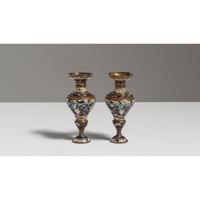 Pair of 20th Century Blue Chinese Cloisonné Vases For Sale - Image 14 of 15
