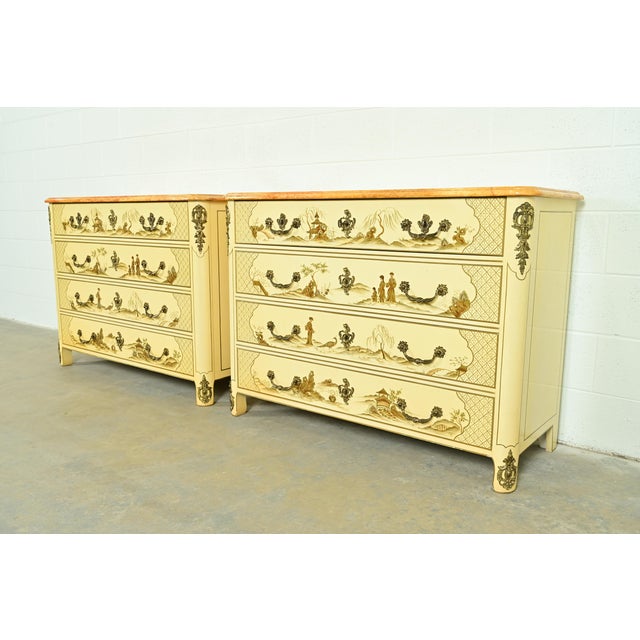 Baker Furniture Style French Regency Louis XVI Chinoiserie Cream Lacquered Dresser Chest For Sale - Image 16 of 17