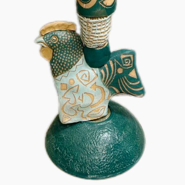 Marc Zimmerman "Associates in Teal" Glazed Ceramic Totem, 65 Inches Tall, Teal and Gold Glaze, Fish and Face Elements, Contemporary Art West Coast For Sale - Image 4 of 7