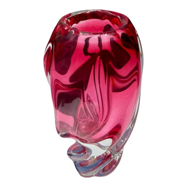 Vintage Josef Hospodka Cranberry Glass Vase – Chribska Czech Art Glass, Mid-Century For Sale