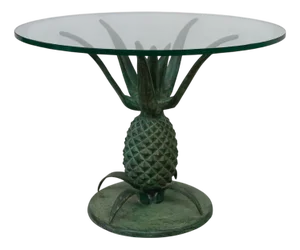 French Hollywood Regency Pineapple Side Table in Brass and Glass from Maison Jansen, 1970s