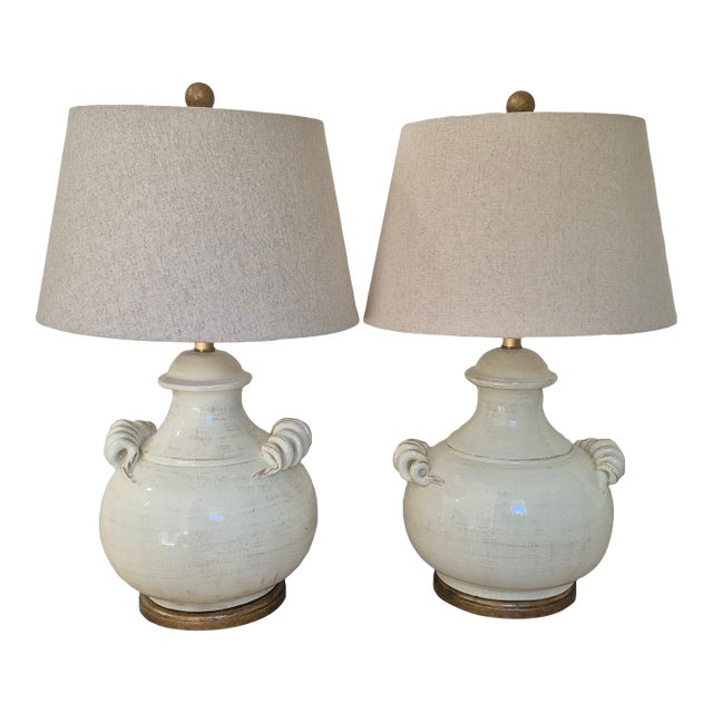 Wildwood Niccolo Italian Ivory Ceramic Table Lamps: Set of Two For Sale