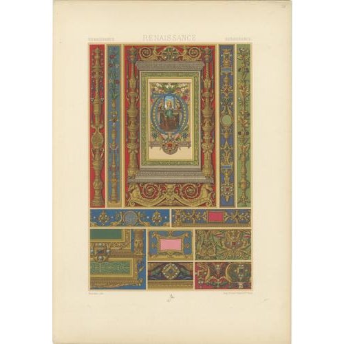 Late 19th Century Racinet, Renaissance Grotesque Ornament, 1873, Chromolithographs, Set of 3 For Sale - Image 5 of 9