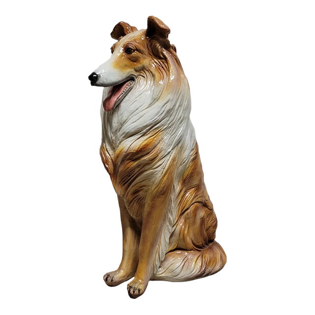Life-Size Italian Ceramic Collie Dog Sculpture, Circa 1970s For Sale
