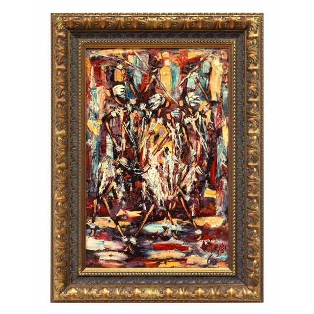 A framed original African Mid-Century oil on board painting, Democratic Republic of Congo, signed bottom right Atamb(?),...