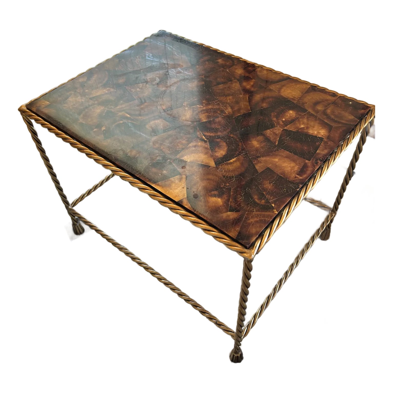 Aged Brass and Tessellated Coconut Shell End Table | Chairish