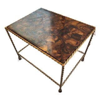 Aged Brass and Tessellated Coconut Shell End Table For Sale