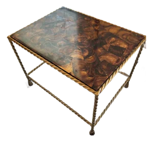 Aged Brass and Tessellated Coconut Shell End Table