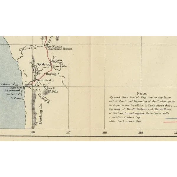 Late 19th Century Map of the 4000km Exploration of Ernest Giles from Beltena to Perth, 1875 For Sale - Image 5 of 7