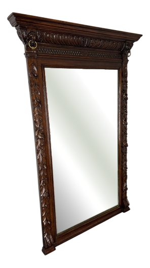 Antique French Oak Wall Mirror with Carved Frame