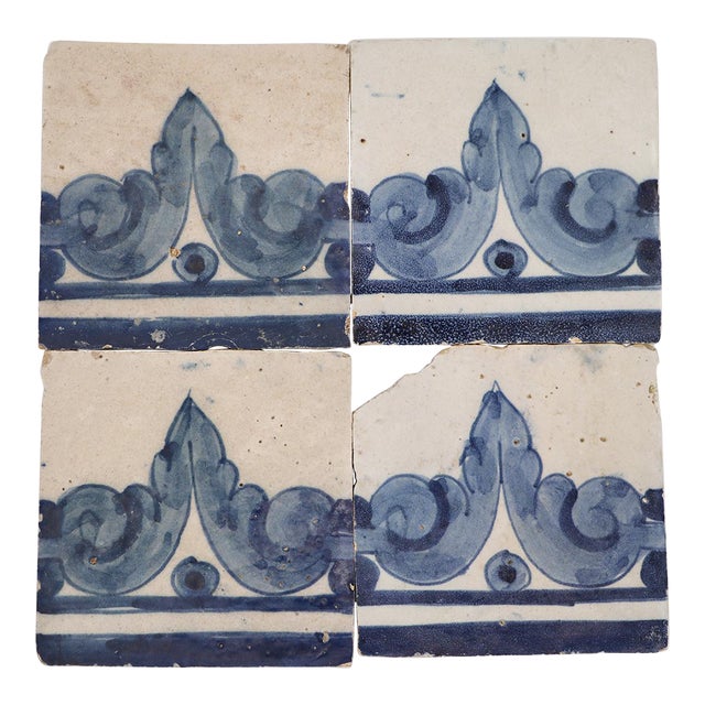 18th Century Set of Four Rococo Baroques Tiles, Portuguese For Sale