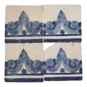 18th Century Set of Four Rococo Baroques Tiles, Portuguese