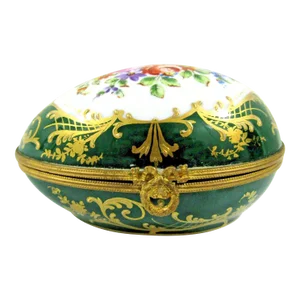 1950s Le Tallec Porcelain Egg Shaped Box with Flowers and Raised Gold Gilding