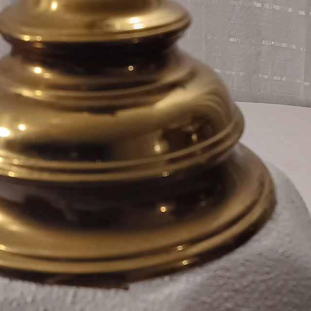 Vintage Mid 20th Century White and Grey Color Ceramic and Brass Lamp For Sale - Image 15 of 16