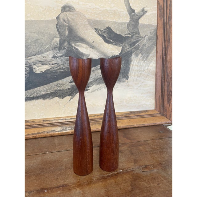 Mid-Century Modern Vintage Pair of Mid Century Modern Atomic Decorative Candle Stick Holder For Sale - Image 3 of 9