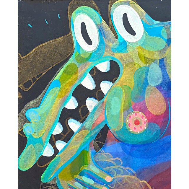 Textile 21st Century Contemporary Abstract Green and Pink Biomorphic Double Alligator Figure Painting by Cecilia Beaven For Sale - Image 7 of 10