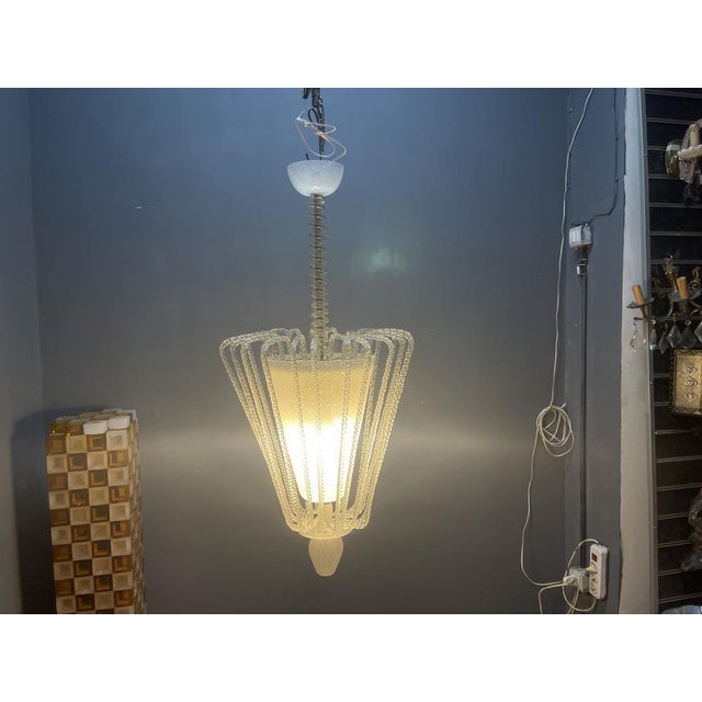 Venini Reticello Murano Glass Pendant Light, Italy, 1940s For Sale - Image 4 of 18