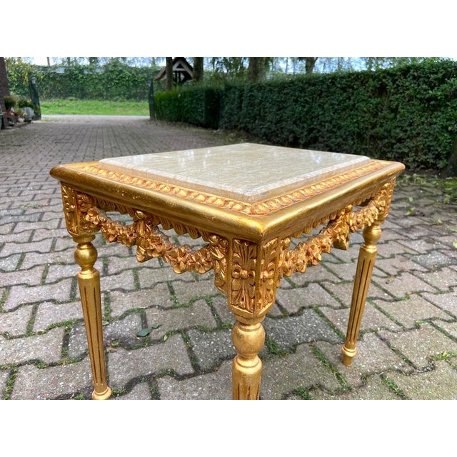 Late 20thC French Louis XVI Gold Beech Marble Nesting Tables - Pair For Sale - Image 10 of 18